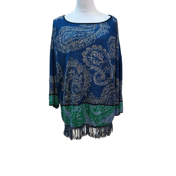 Ruby Road Blue  Paisley Print Tunic Sweater with Fringe Size 2X - Picture 1 of 7